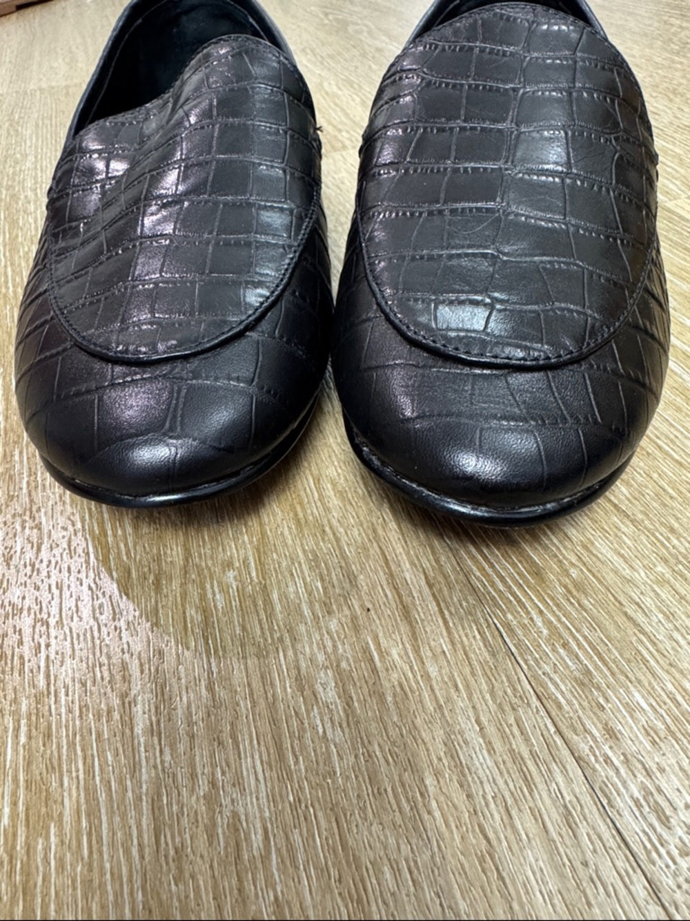 Banana Republic Demi Black Croc Leather Loafers Slip On Smoking Slipper Flats - Picture 6 of 8